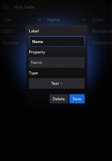 A snapshot of DXOS tables with custom schema